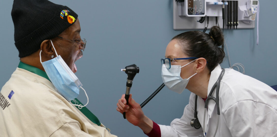 A patient being examined at the Lifespan Disability Clinic