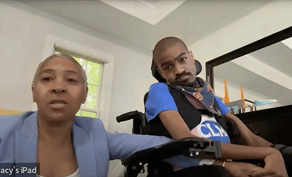 Photo of Brandon and his mother, Tracy, reflecting on a recent major life event.