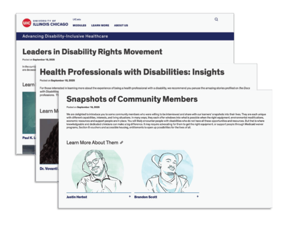 A preview image of all three types of materials shown within the Featured Stories page